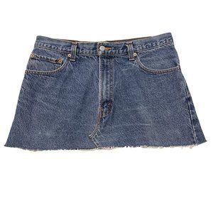 Levis 517 Denim Mini Skirt W34 X 13.5 Frayed Hem Blue Jean Urban Renewal Recycle
